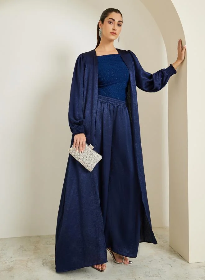 Women Blue Shimmer Wide Leg Trousers